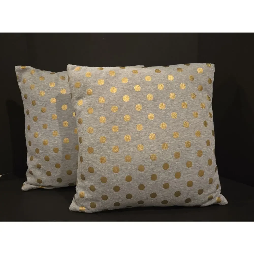 Bloomingville 17” Sq Throw Pillow Cotton Blend Grey w/Gold Spots